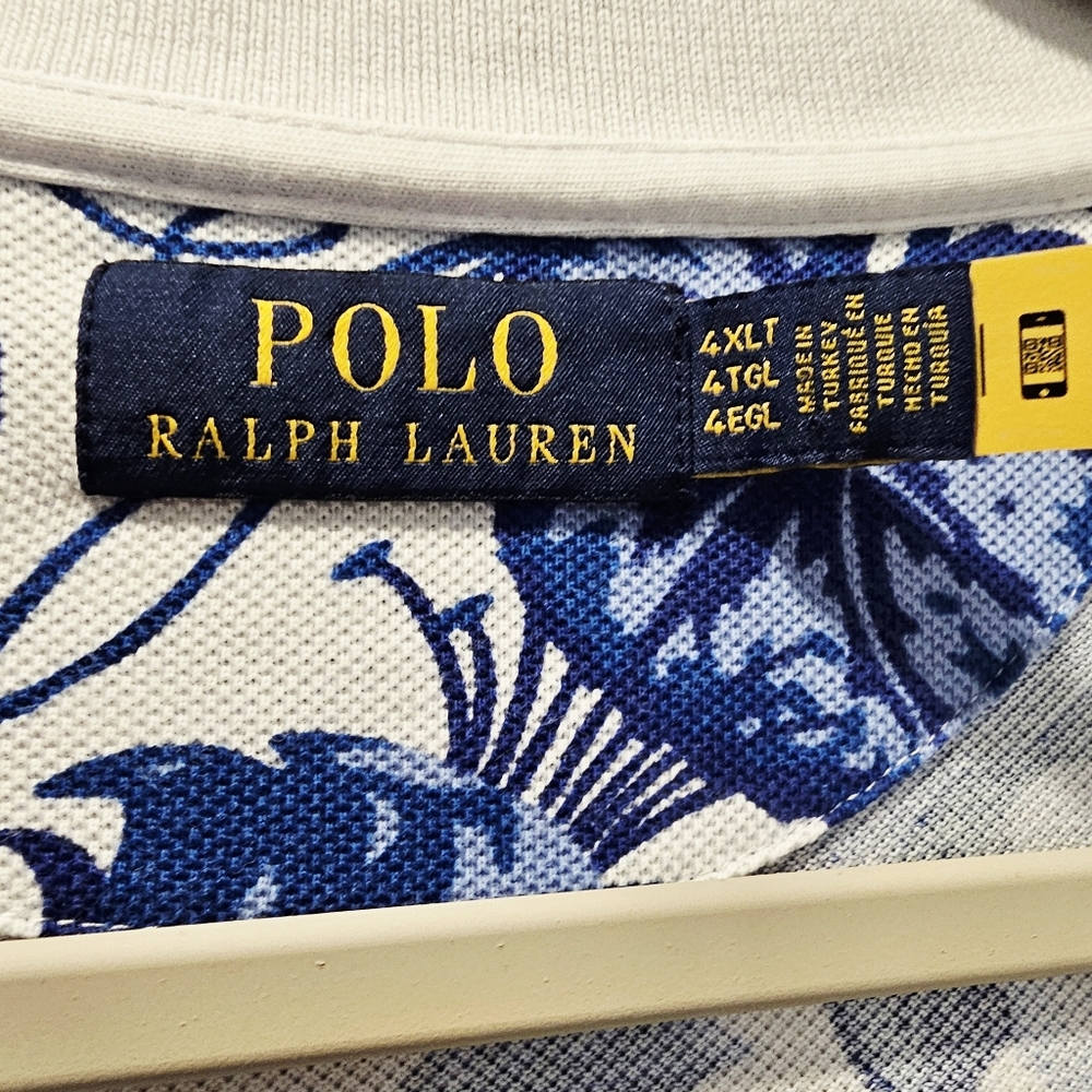 Polo Ralph Lauren Blue & White Tropical Summer Polo Shirt Men's 4XLT - Picture 4 of 4